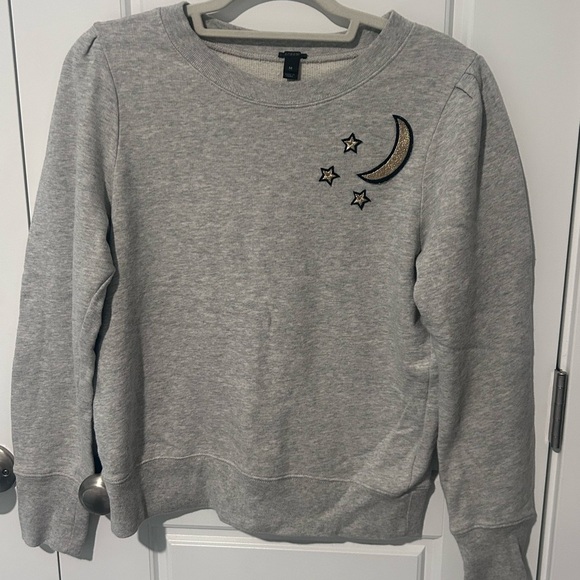 J.CREW CELESTIAL PATCHES GREY SWEATSHIRT STARS AND MOON. SIZE: M. - Picture 2 of 6